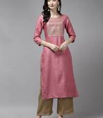 Indo Era Pink Solid Straight Kurta
