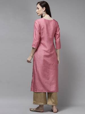 Indo Era Pink Solid Straight Kurta 2