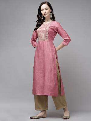 Indo Era Pink Solid Straight Kurta 3