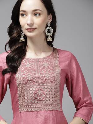 Indo Era Pink Solid Straight Kurta 4