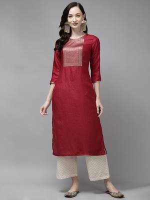 Indo Era Maroon Solid Straight Kurta 1