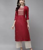 Indo Era Maroon Solid Straight Kurta