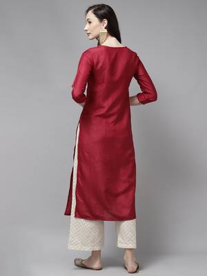 Indo Era Maroon Solid Straight Kurta 2