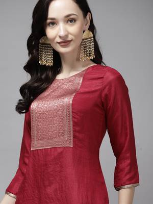 Indo Era Maroon Solid Straight Kurta 4