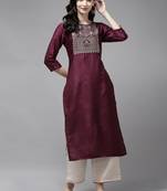 Indo Era Wine Solid Straight Kurta