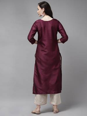 Indo Era Wine Solid Straight Kurta 2