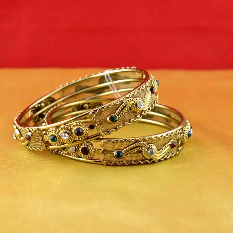 Gold Moti Stone Cz Polki Kundun Meenakari Pearl Bangle Kara