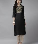 Indo Era Black Solid Straight Kurta