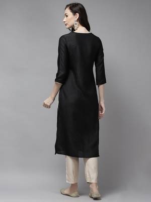 Indo Era Black Solid Straight Kurta 2
