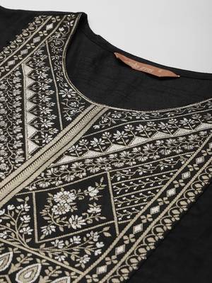 Indo Era Black Solid Straight Kurta 5