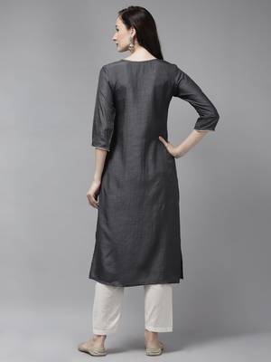 Indo Era Grey Solid Straight Kurta 2