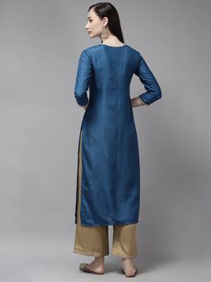 Indo Era Blue Solid Straight Kurta 2