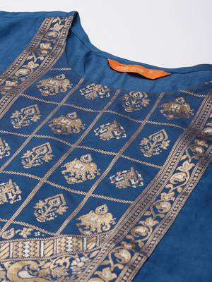 Indo Era Blue Solid Straight Kurta 5