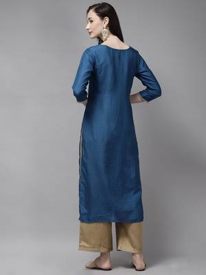 Indo Era Blue Solid Straight Kurta 2
