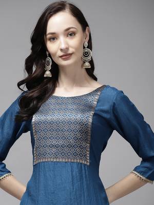 Indo Era Blue Solid Straight Kurta 4