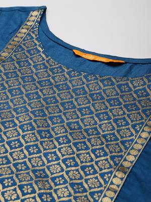Indo Era Blue Solid Straight Kurta 5
