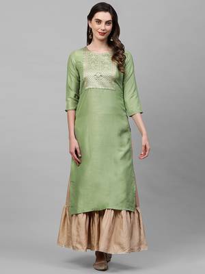 Indo Era Green Solid Straight Kurta 1