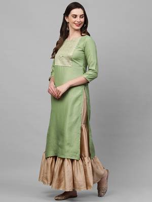 Indo Era Green Solid Straight Kurta 3