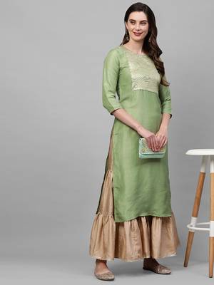 Indo Era Green Solid Straight Kurta 4