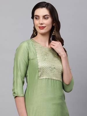 Indo Era Green Solid Straight Kurta 5