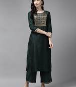 Indo Era Green Solid Straight Kurta