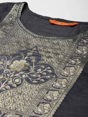Indo Era Grey Solid Straight Kurta 5