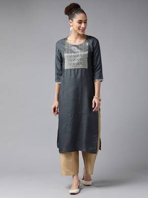 Indo Era Grey Straight Kurta 1