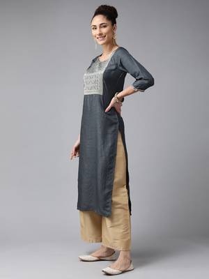 Indo Era Grey Straight Kurta 3