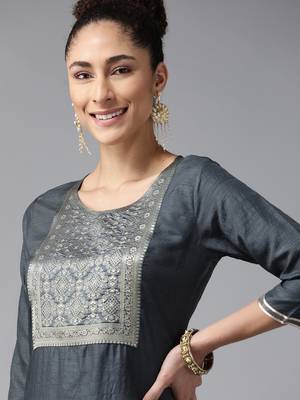 Indo Era Grey Straight Kurta 4