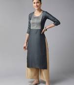Indo Era Grey Solid Straight Kurta