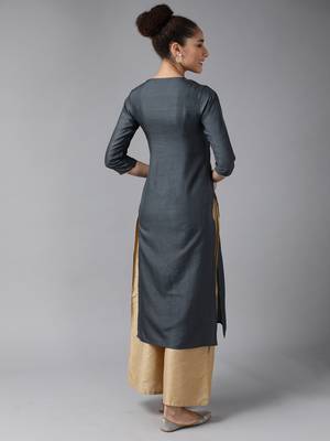 Indo Era Grey Solid Straight Kurta 2