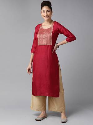 Indo Era Maroon Solid Straight Kurta 1