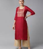 Indo Era Maroon Solid Straight Kurta