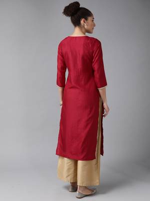Indo Era Maroon Solid Straight Kurta 2