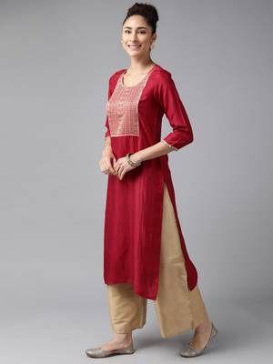 Indo Era Maroon Solid Straight Kurta 3