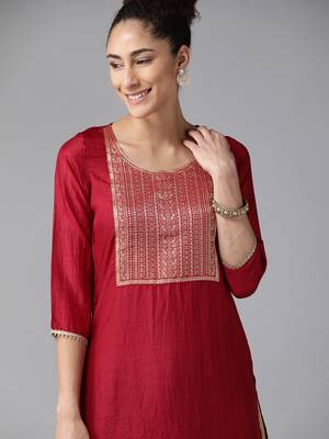 Indo Era Maroon Solid Straight Kurta 4