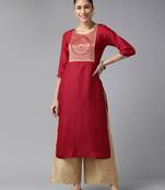 Indo Era Maroon Solid Straight Kurta
