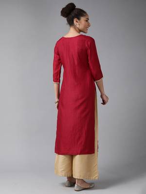 Indo Era Maroon Solid Straight Kurta 2