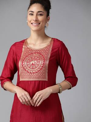 Indo Era Maroon Solid Straight Kurta 4