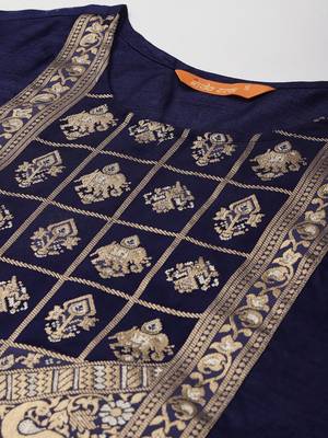 Indo Era Navy Solid Blue Straight Kurta 4