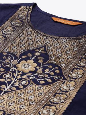 Indo Era Navy Solid Blue Straight Kurta 5