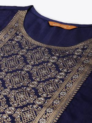 Indo Era Navy Blue Solid Straight Kurta 5