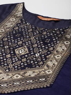 Indo Era Navy Blue Solid Straight Kurta 5