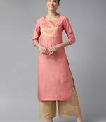Indo Era Peach Solid Straight Kurta
