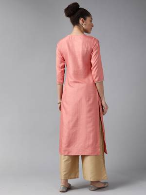 Indo Era Peach Solid Straight Kurta 2
