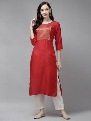 Indo Era Red Solid Straight Kurta 1