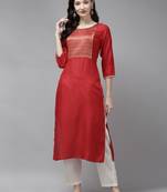 Indo Era Red Solid Straight Kurta