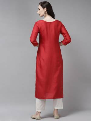 Indo Era Red Solid Straight Kurta 2