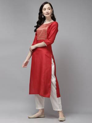 Indo Era Red Solid Straight Kurta 3