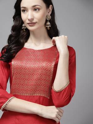 Indo Era Red Solid Straight Kurta 4
